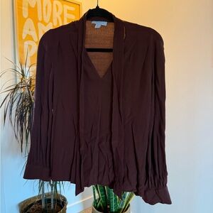 Chocolate Brown V-Neck Long Sleeve Top Shop Blouse Sz 2